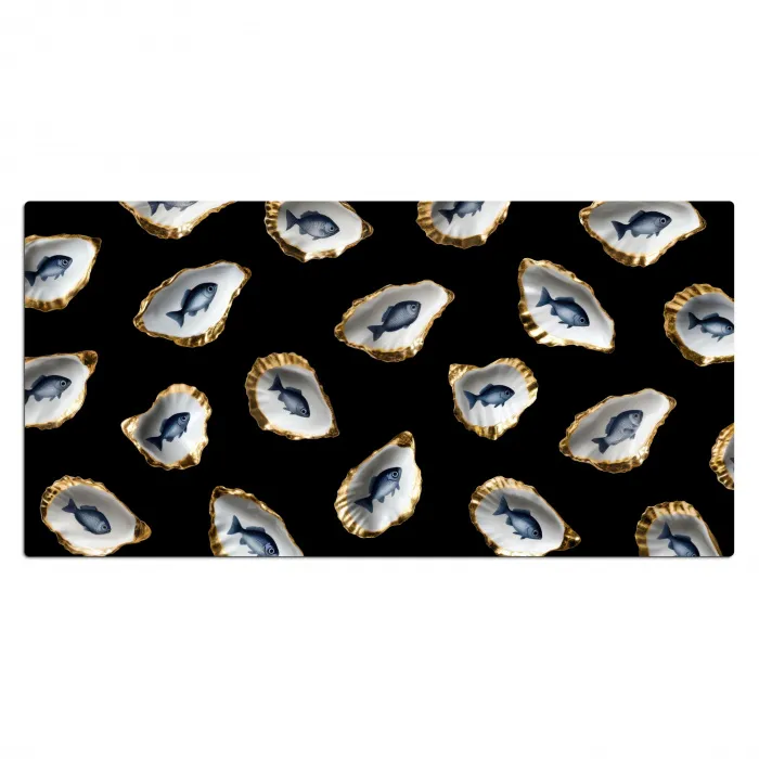 Oesters - Vissen - Blauw - Goud Muismat XXL klein -3d_leeg
