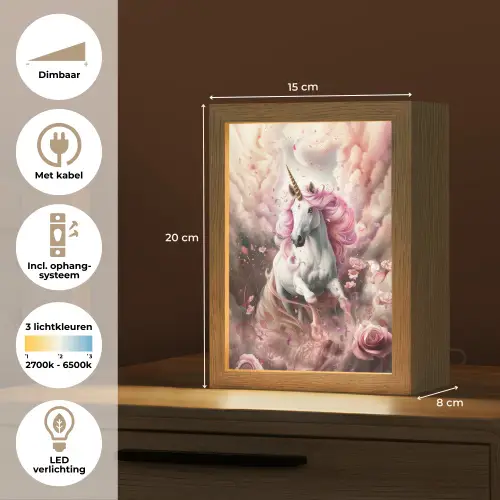 Eenhoorn - Meisje - Roze - Bloemen - Sprookje Light Box met kabel klein -USP_NL