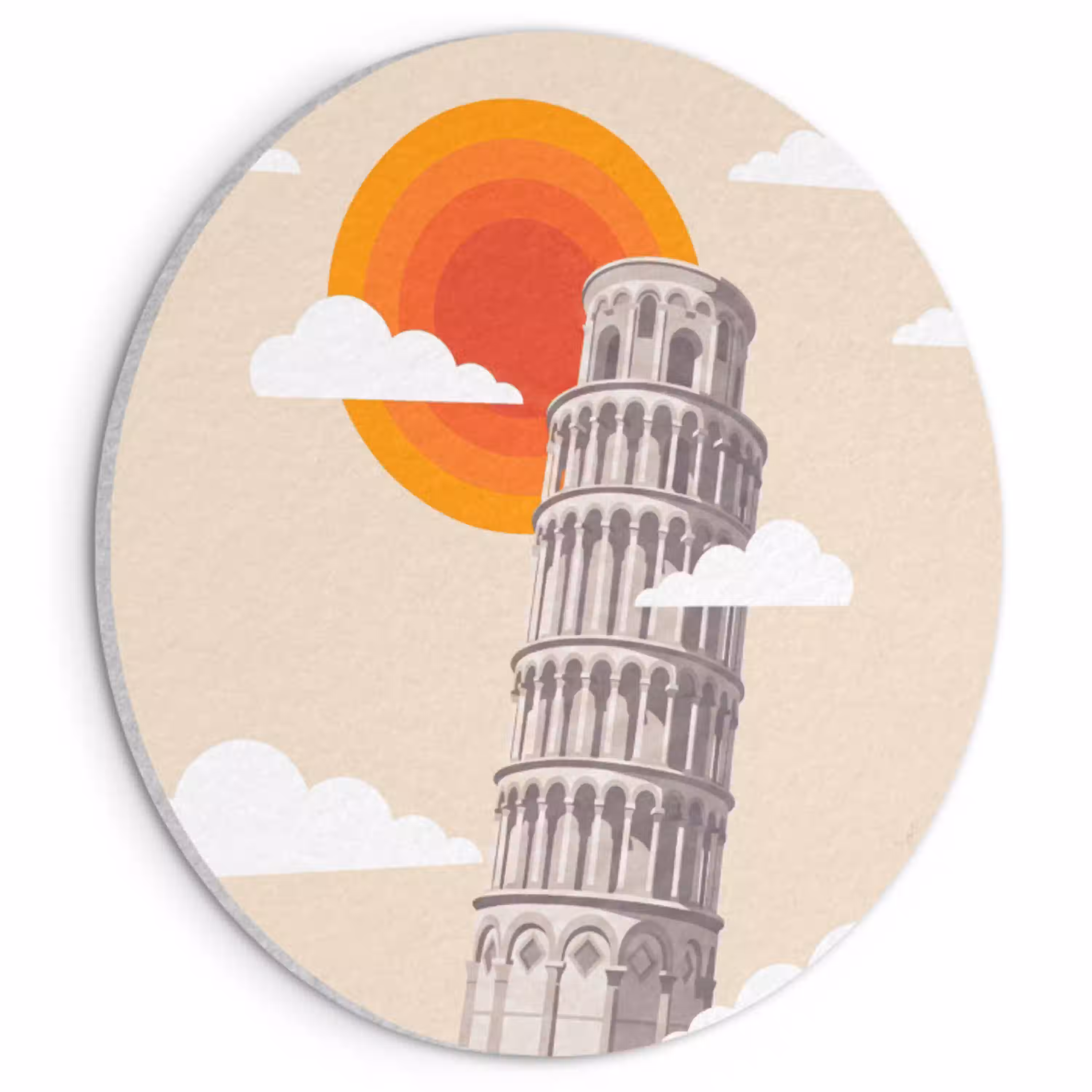 Toren - Pisa - Architectuur - Minimalistisch - Beige Akoestische PET Vilt - Rond klein -3d