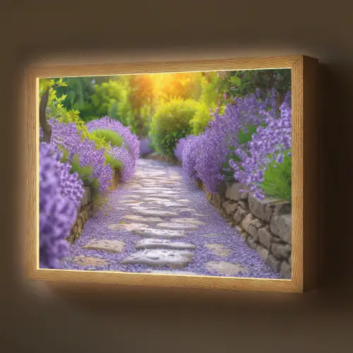 Bloemen - Pad - lavendel - Tuin Light Box met batterij (Wandlamp) middel -z3d_website