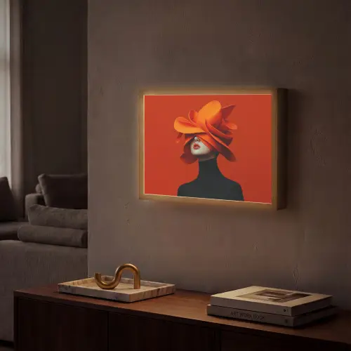 Oranje - Hoed - Vrouw Light Box met batterij (Wandlamp) middel -sfeer1