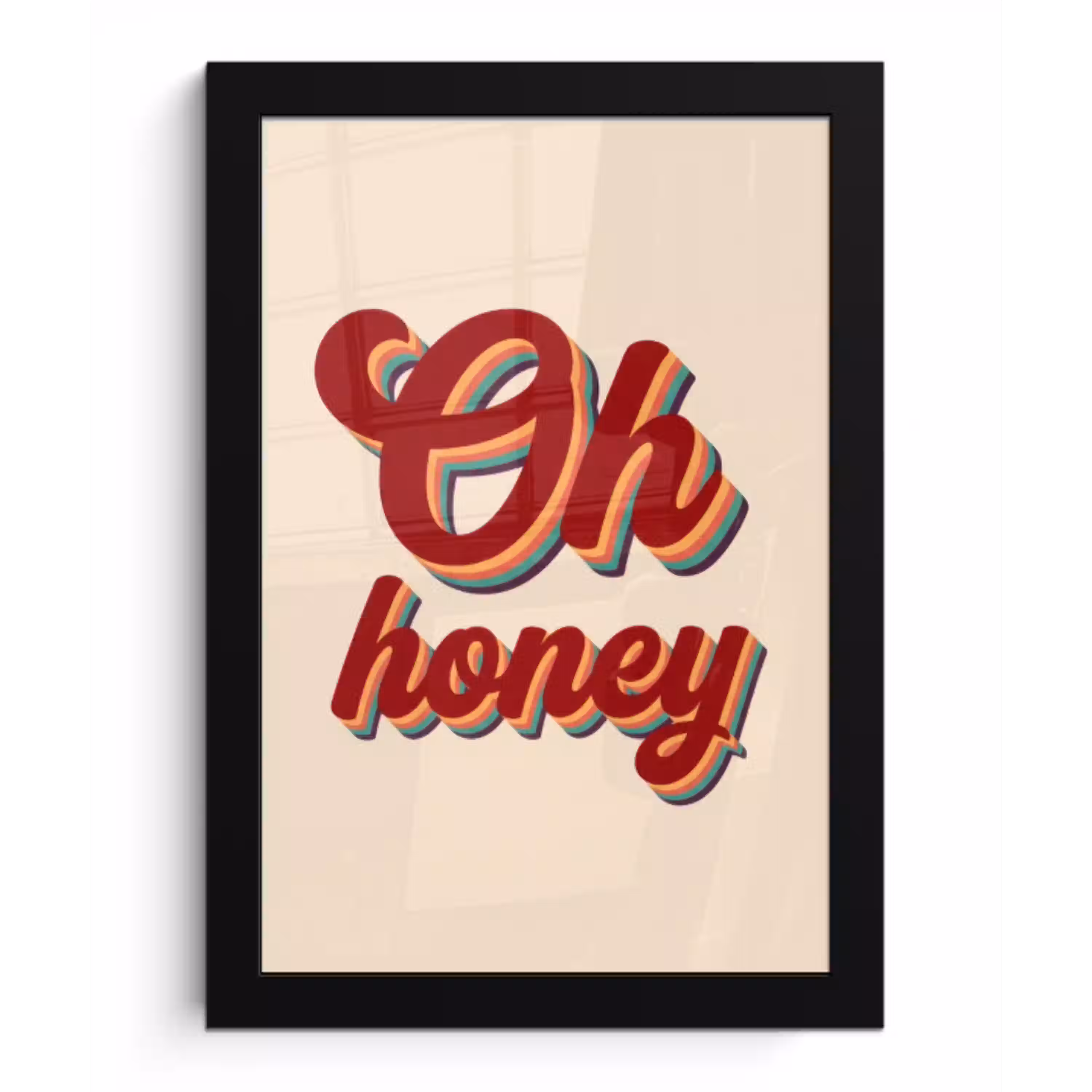 Oh honey - Rood - Schaduw fotolijst zwart zonder passe partout klein -3d