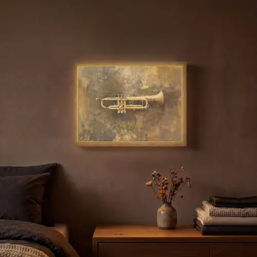 Trompet - Geel - Muzikaal Light Box met batterij (Wandlamp) middel -sfeer4