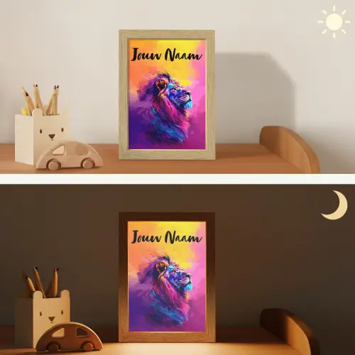 Leeuw - Verf- Kleuren - Dier Light Box met kabel (Kinderlampje) klein -sfeer3_kind