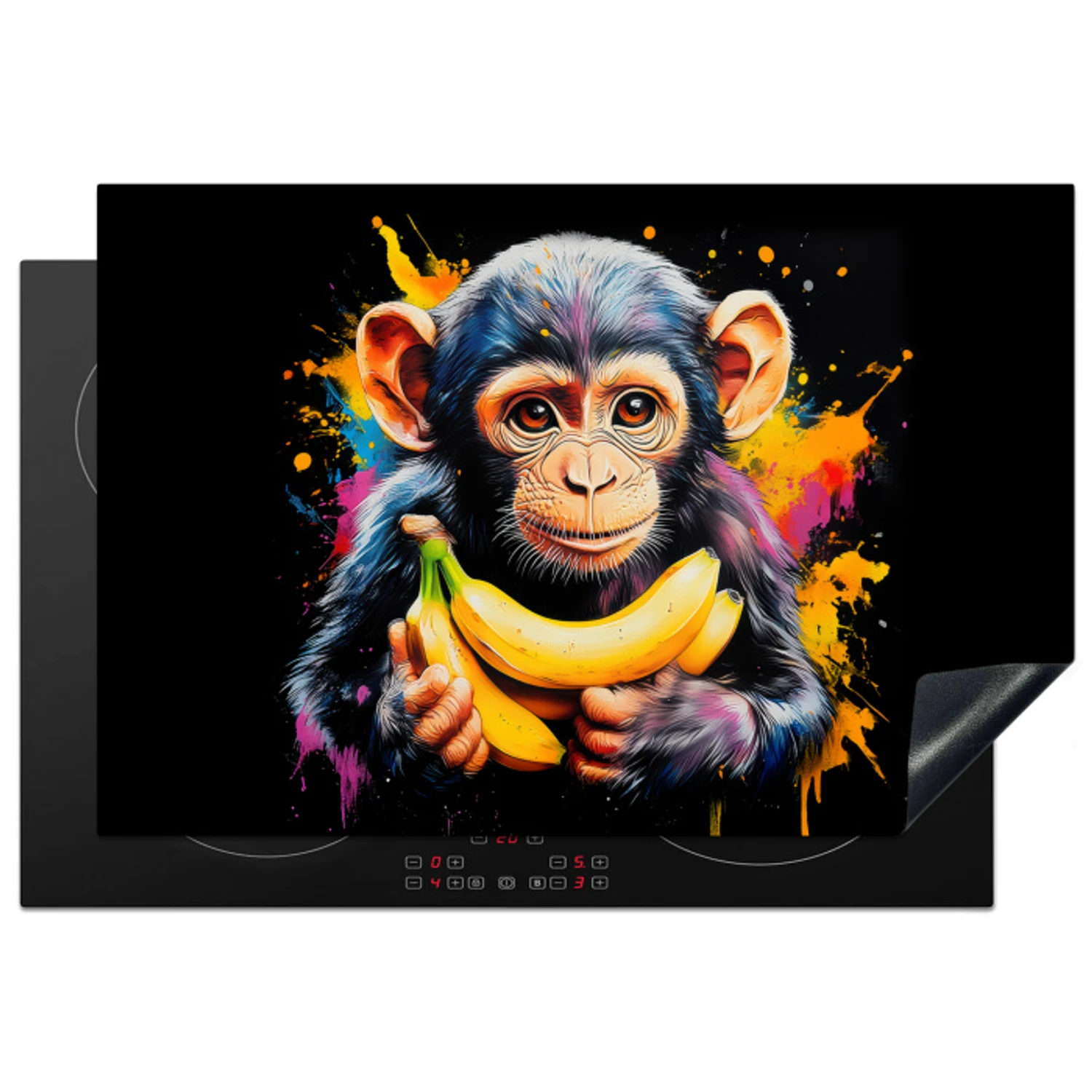 Aap - Graffiti - Kleurrijk - Bananen - Modern Inductie beschermer vinyl 3mm klein -3d