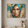 Vrouw - Portret - Goud - Luxe - Blauw Textielframe zwart klein -sfeer2