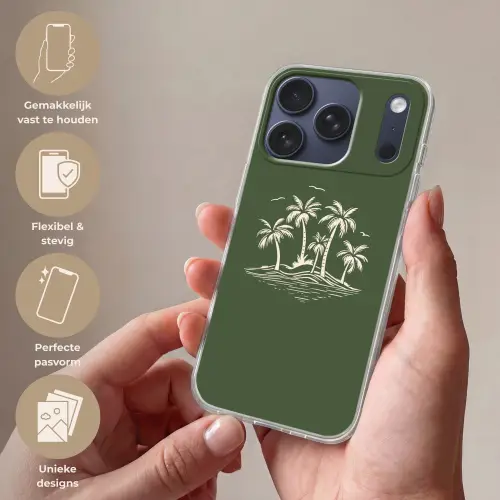 Palmbomen - Strand - Groen - Beige - Tropisch Telefoonhoesje iPhone 17 Pro klein -sfeer3_NL