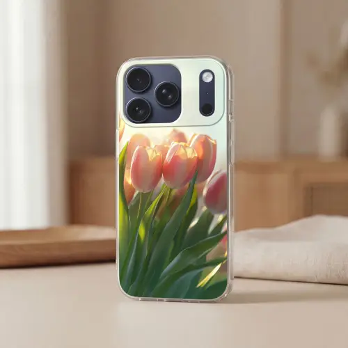 Tulpen - Roze - Zonnestralen Telefoonhoesje iPhone 17 Pro klein -sfeer2