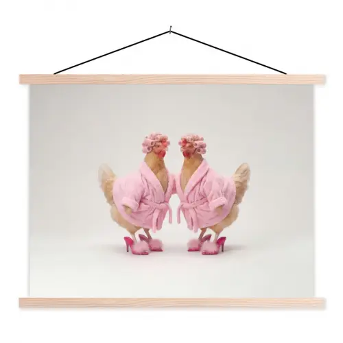 Kippen - Badjas - Krukspelden - Hakken textielposter latten blank klein -3d