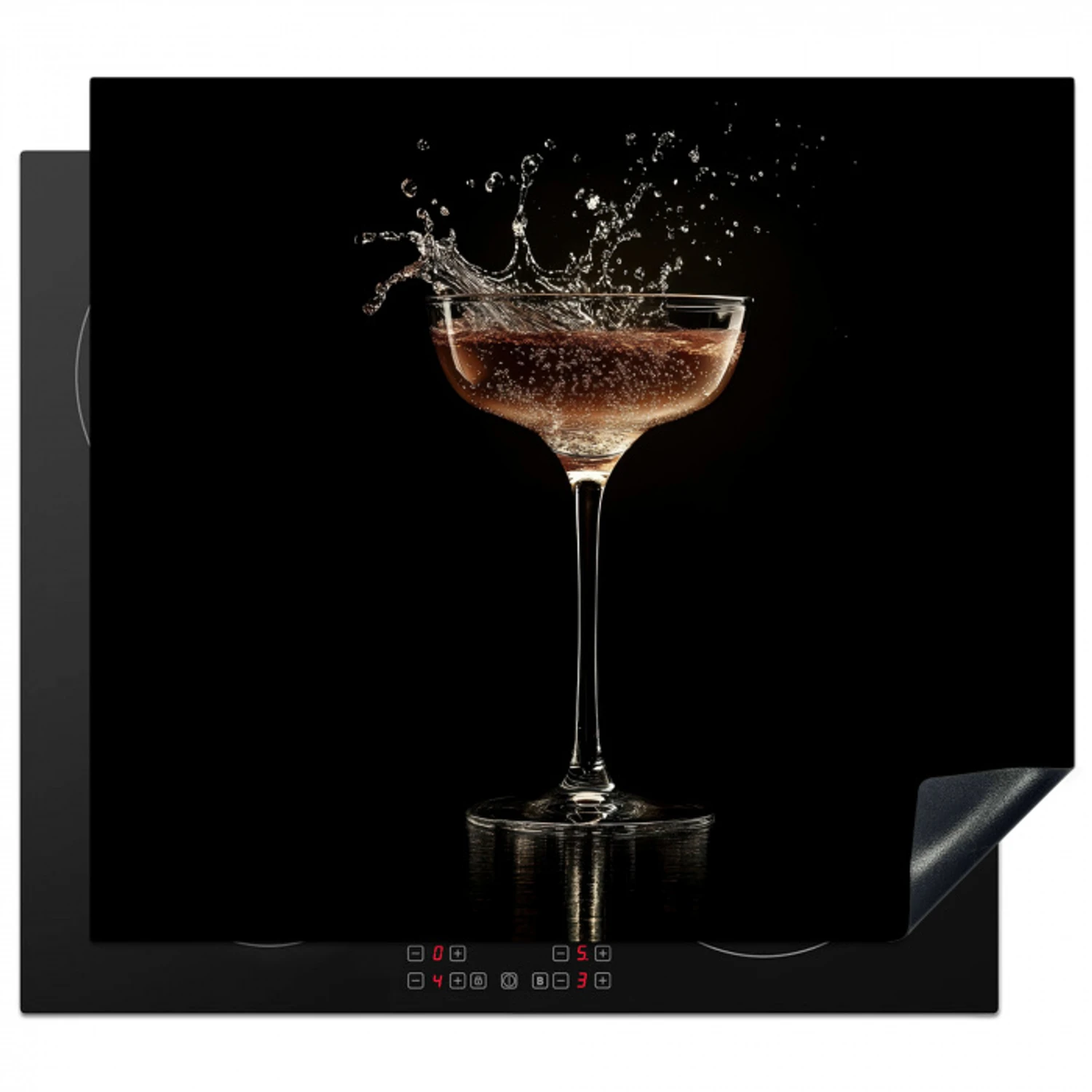 Cocktail - Zwart - Spetters - Glas Inductie beschermer vinyl 3mm middel -3d