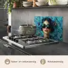 Vrouw - Bloemen - Vlinders - Blauw - Abstract keuken achterwand spatscherm klein -usp_NL