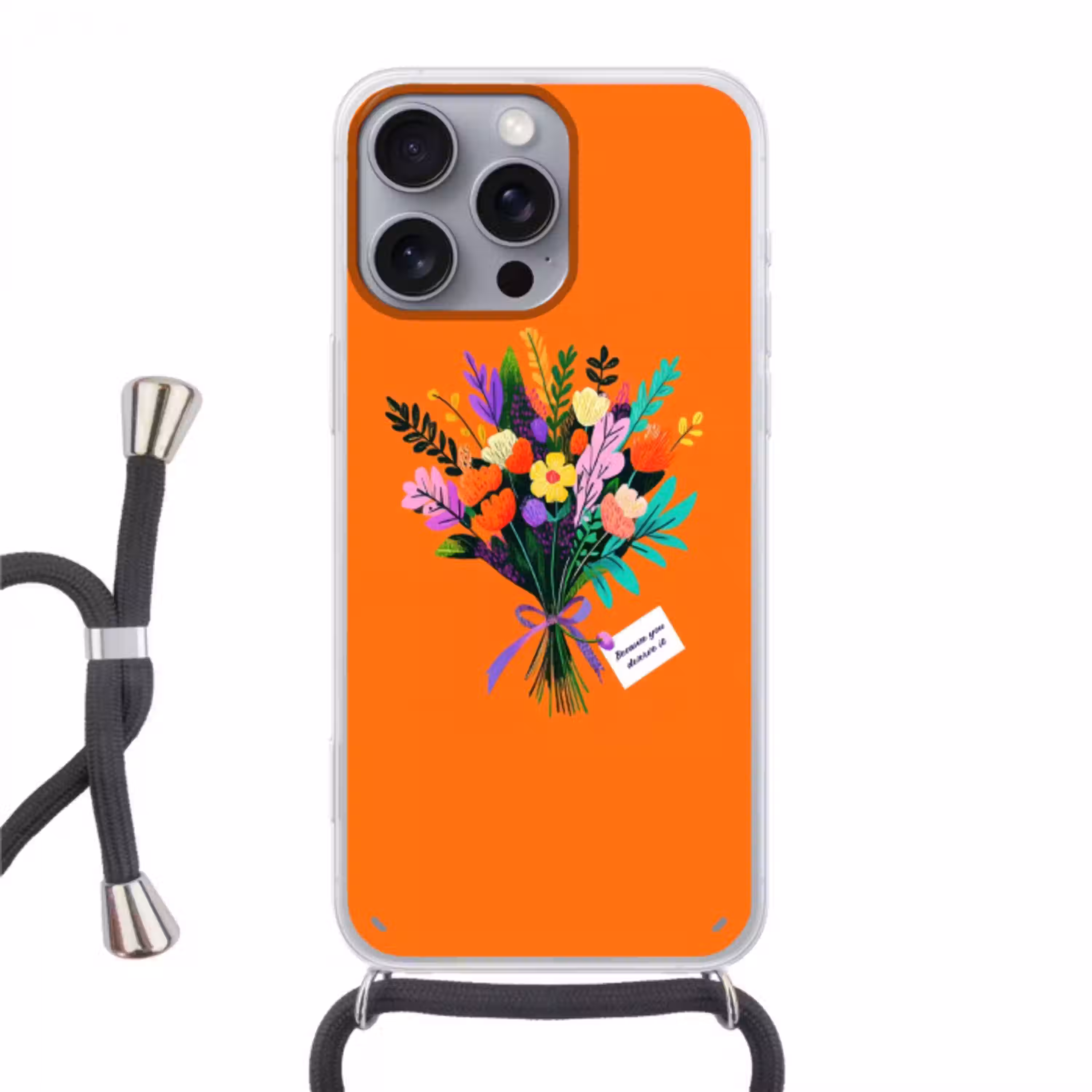 Kaartje - Boeket - Bloemen Hoesje iPhone 16 Pro Max met koord klein -3d