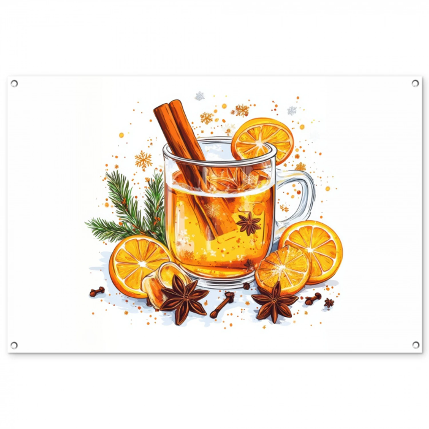 Warm - Thee - Oranje - Kaneel tuinposter los doek groot -3d