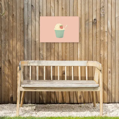 Bakje - Ijs - Aardbei - Roze Tuinposter op houten frame 2 cm dik klein -sfeer4
