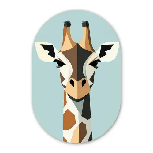Giraffe - Illustratie - Bruin - Minimalistisch Wandcirkel Ovaal Glas middel -3d