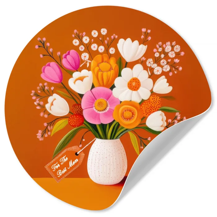 Vaas - Bloemen - Oranje Wandcirkel behangsticker klein -3d