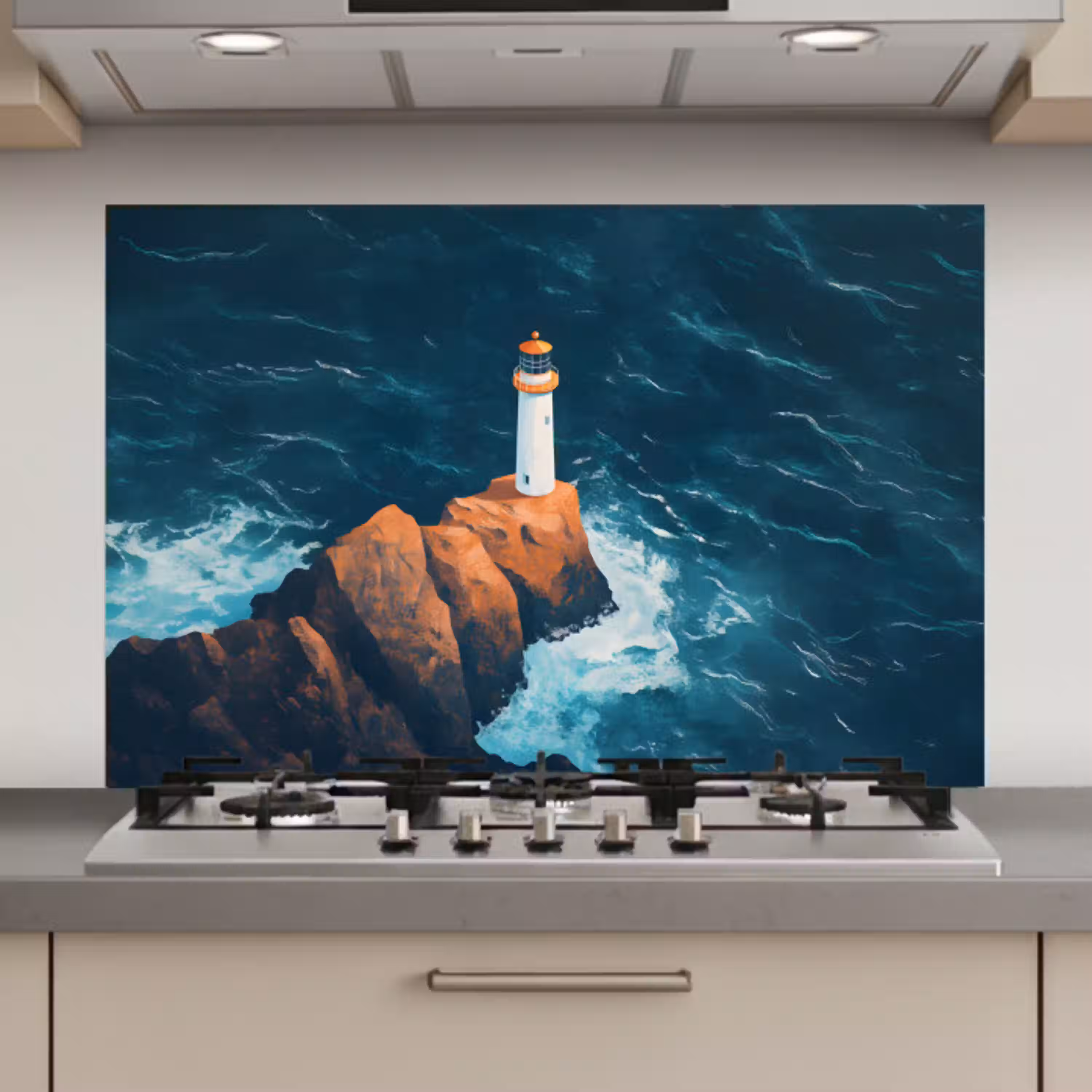Vuurtoren - Rots - Zee - Golven keuken achterwand spatscherm klein -3d_website