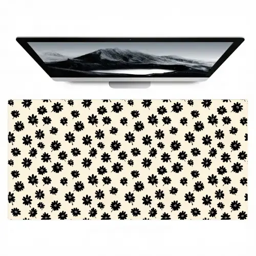 Madeliefjes - Grafisch - Zwart - Beige Muismat XXL klein 681 -zzz3d