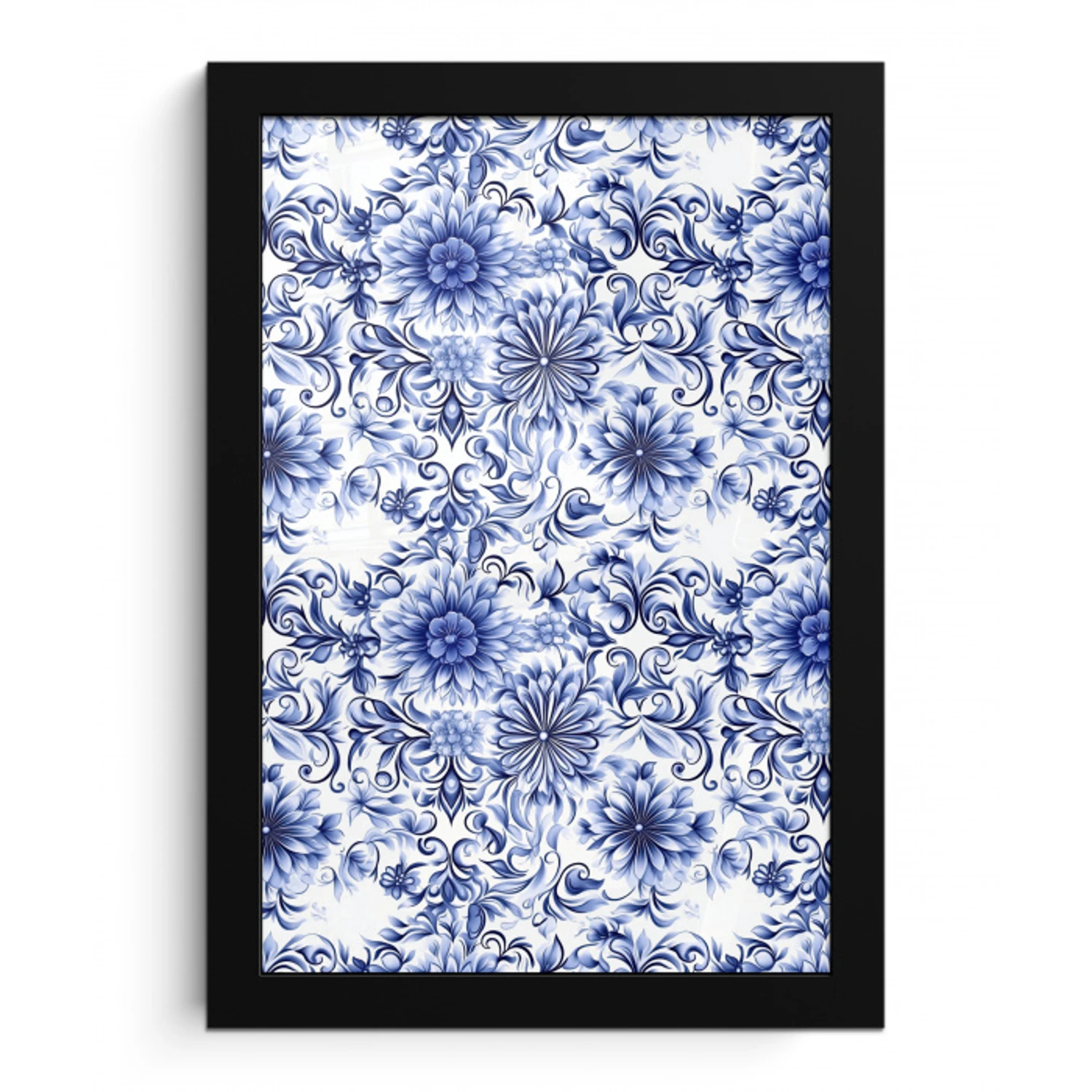 Bloemen - Blauw - Patroon - Wit fotolijst zwart zonder passe partout klein 224 -3d