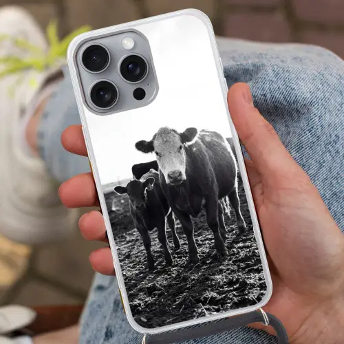 Koeien - Zwart - Wit Hoesje iPhone 16 Pro Max met koord klein -sfeer3