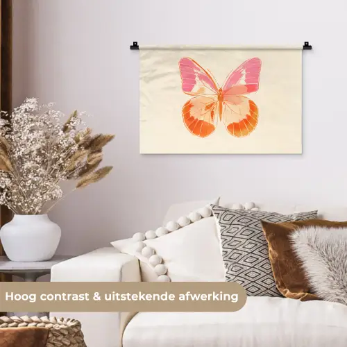 Oranje - Vlinder - Minimalistisch Wandkleed katoen klein -sfeer1
