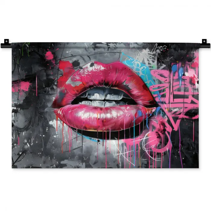 Lippen - Felroze - Graffiti - Verfstrepen Wandkleed katoen klein -zz3d