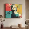 Vrouw - Rode lippen - Abstracte kleurvlakken - Popartuistraling Textielframe zwart klein -sfeer3