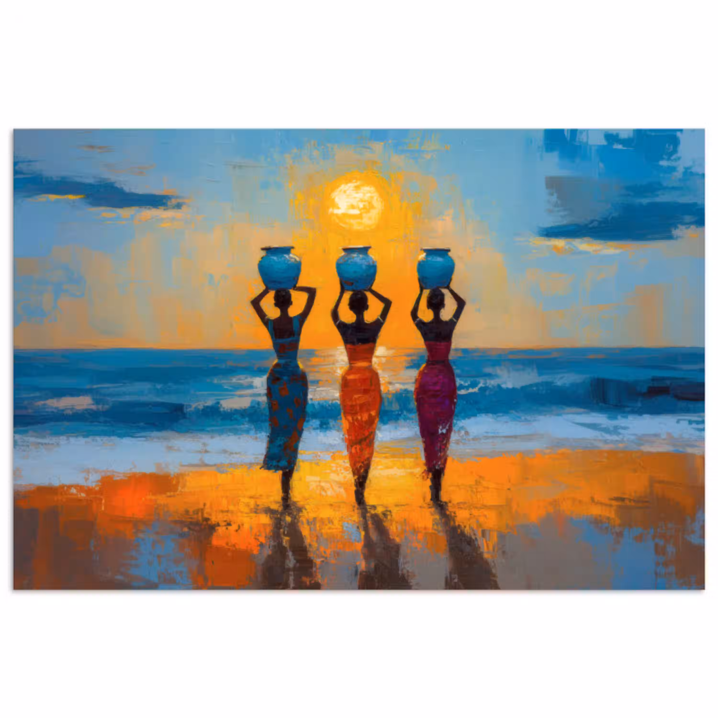 Vrouwen - Strand - Zondsondergang poster papier klein -3d