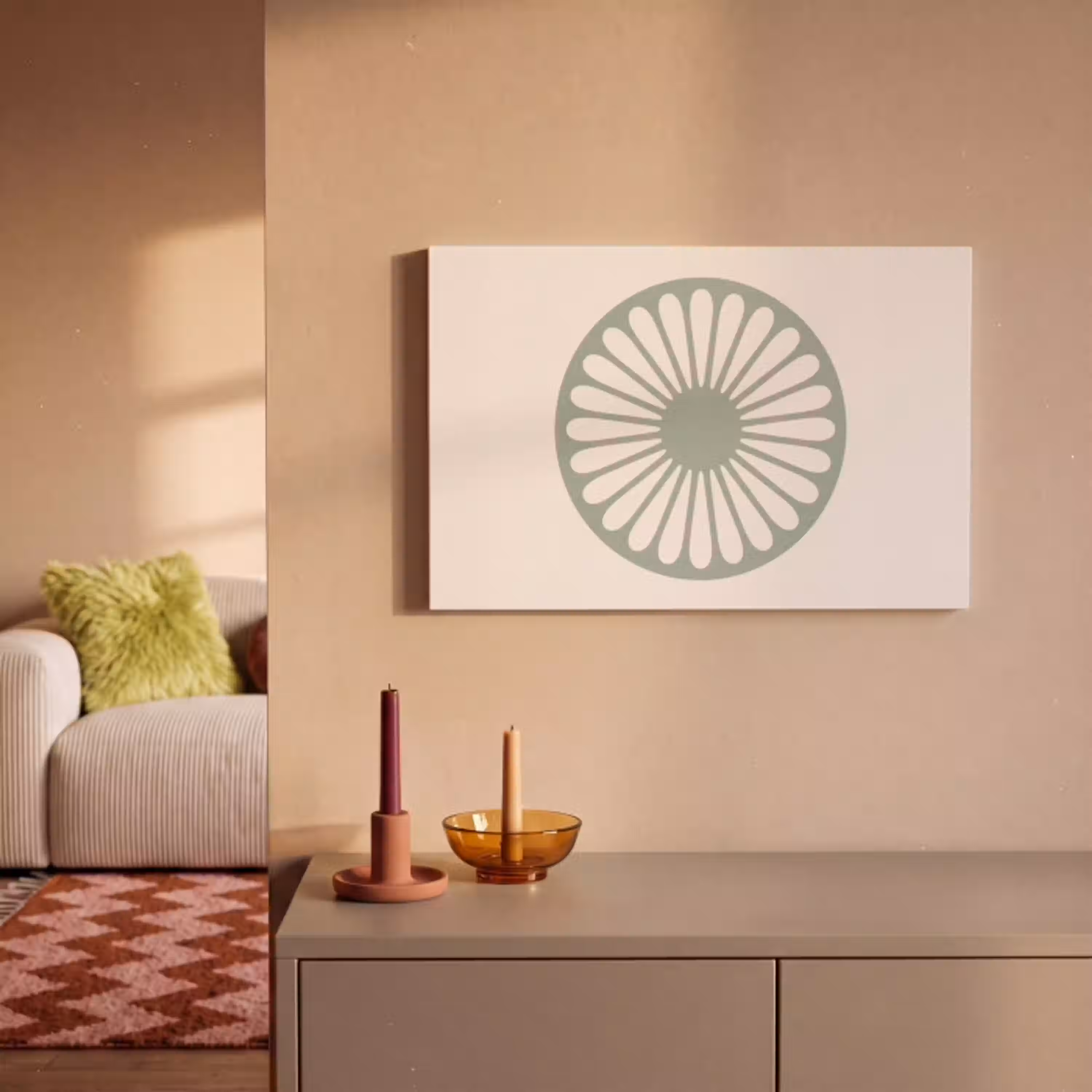 Abstract - Patroon - Radiaal - Modern - Groen canvas 2cm klein -sfeer1