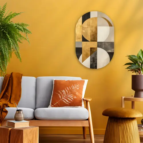 Abstract - Goud - Grijs - Vormen - Geometrisch Wandcirkel Ovaal Forex klein -sfeer4