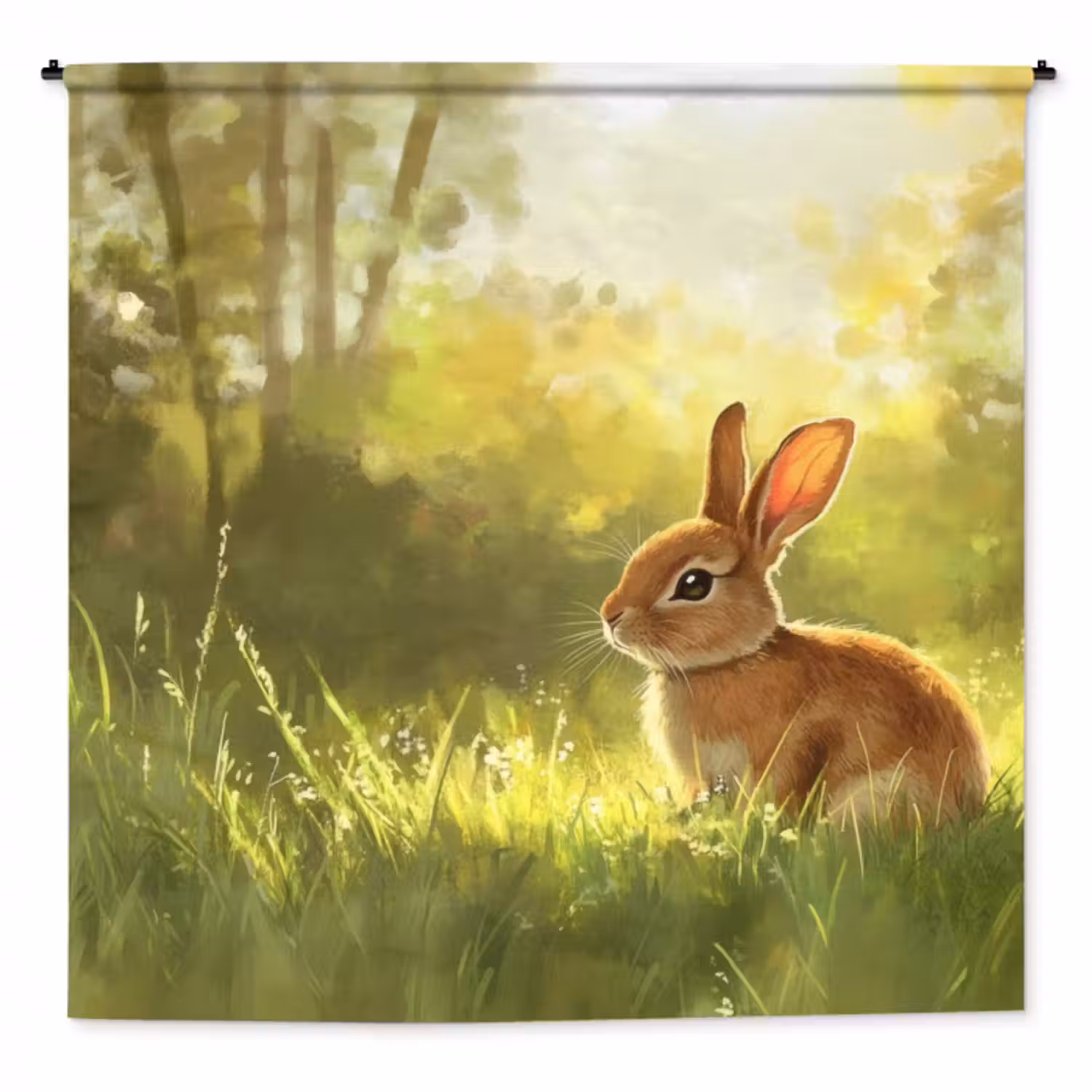 Wandteppich - Kaninchen - Sonnenlicht - Wald