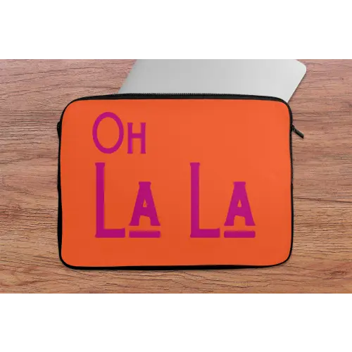 Oh la la - Oranje - Roze - Scheeflettertype laptophoes neopreen klein -tafel