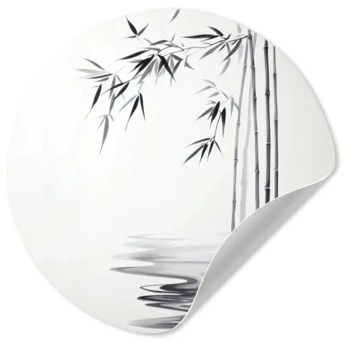 Bamboestammen - Water - Minimalistisch - Wit Wandcirkel behangsticker klein -3d