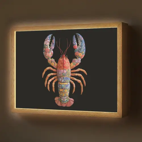 Kreeft - Borduur - Kleurrijk - Bloemen Light Box met batterij (Wandlamp) middel -z3d_website