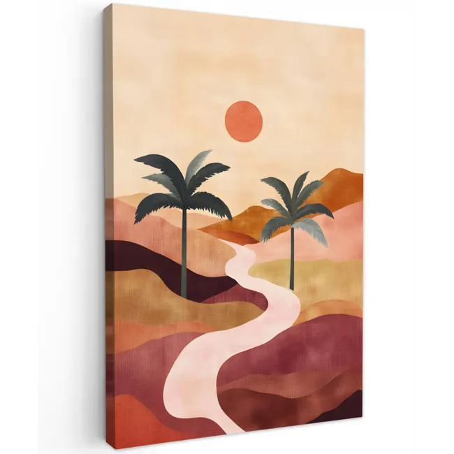 Heuvels - Palmbomen - Abstract Tuinposter op houten frame 2 cm dik klein -3d