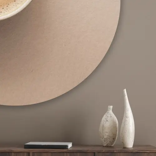 Koffie - Melkschuim - Lach - Beige Akoestische PET Vilt - Rond klein -sfeer5_closeup