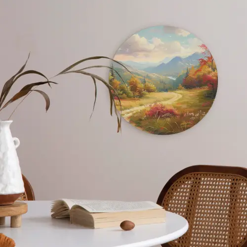 Landschap - Illustratie - Natuur Akoestische PET Vilt - Rond klein -sfeer3
