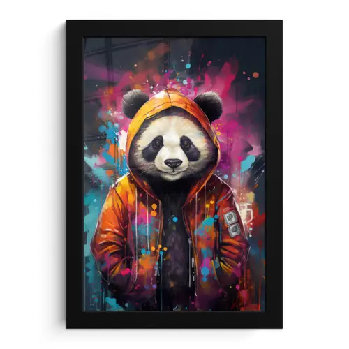 Panda - Jas - Graffiti - Oranje fotolijst zwart zonder passe partout klein -3d