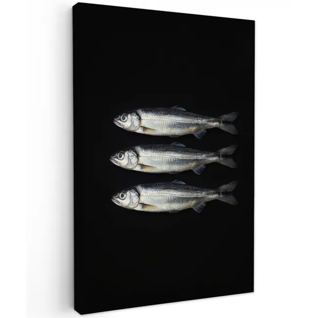 Haring - Vissen - Zwart Tuinposter op houten frame 2 cm dik klein -3d