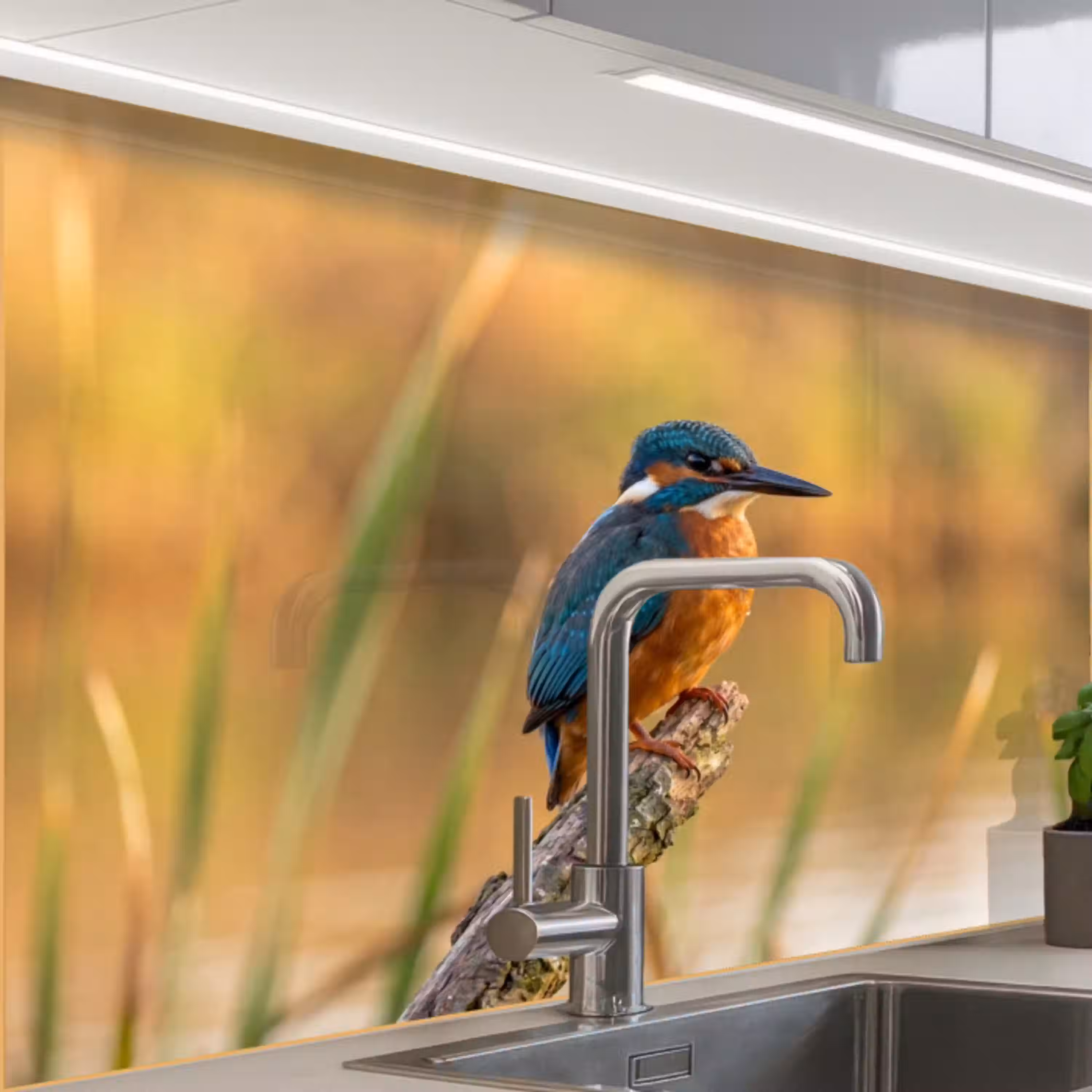 IJsvogel - Tak - Water - Kleurrijk - Levendig keuken achterwand 2 middel -zzzz3d_schuin