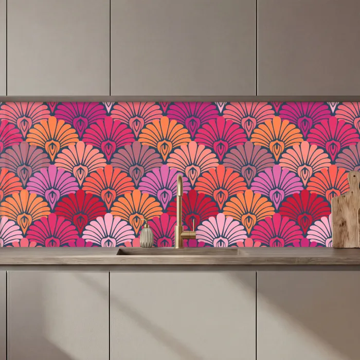 Patronen - Art Deco - Roze - Bloemen keuken achterwand 2 middel 871 zz_3dshopping