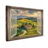 Doorkijk - Toscane - Uitzicht - Landschap - Zomer Tuinposter op houten frame 2 cm dik klein -3d