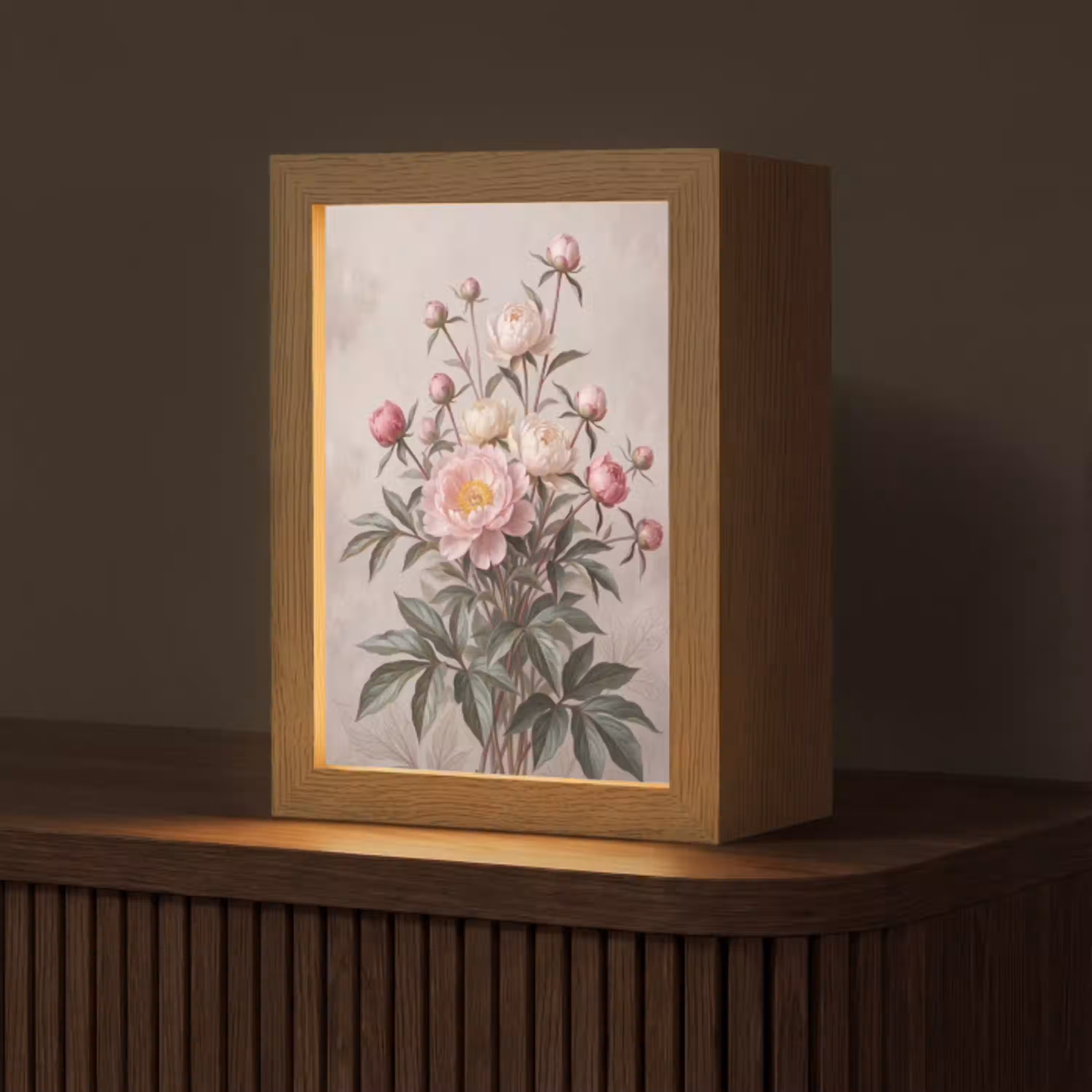 Pioenrozen - Boeket - Roze Light Box met kabel (Tafellamp) klein -z3d_website