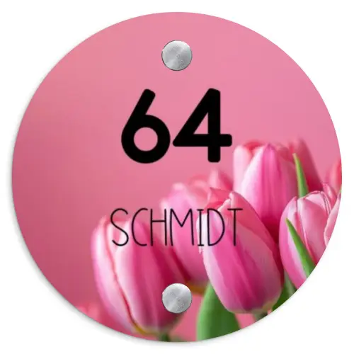 Roze tulpen - Modern Naambord Rond klein -3d