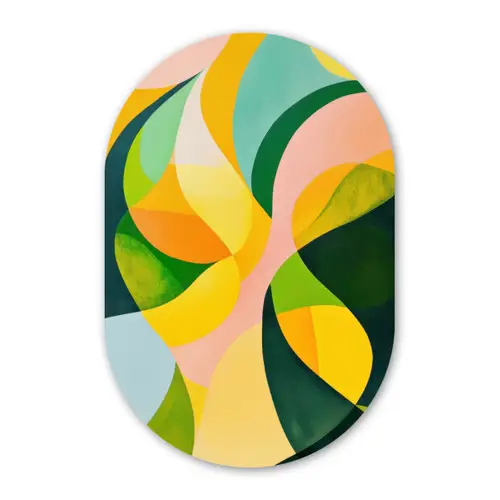 Abstract - Geel - Roze - Groen Wandcirkel Ovaal Glas middel -3d