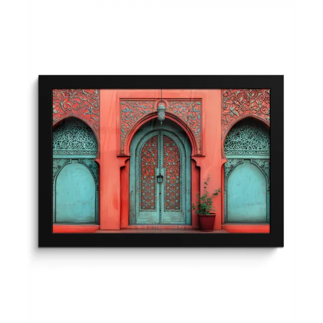 Lantaarn - Deur - Turquoise fotolijst zwart zonder passe partout klein -3d