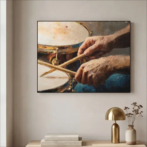 Drumstokken - Olieverf - Man Textielframe zwart klein -sfeer2