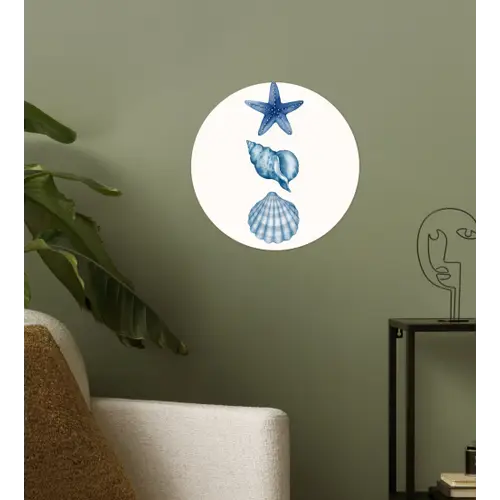 Zeester - Schelpen - Blauw Wandcirkel behangsticker klein -sfeer2