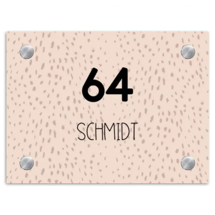 Lichtroze met stippen - Modern Naambord Rechthoek middel -3d