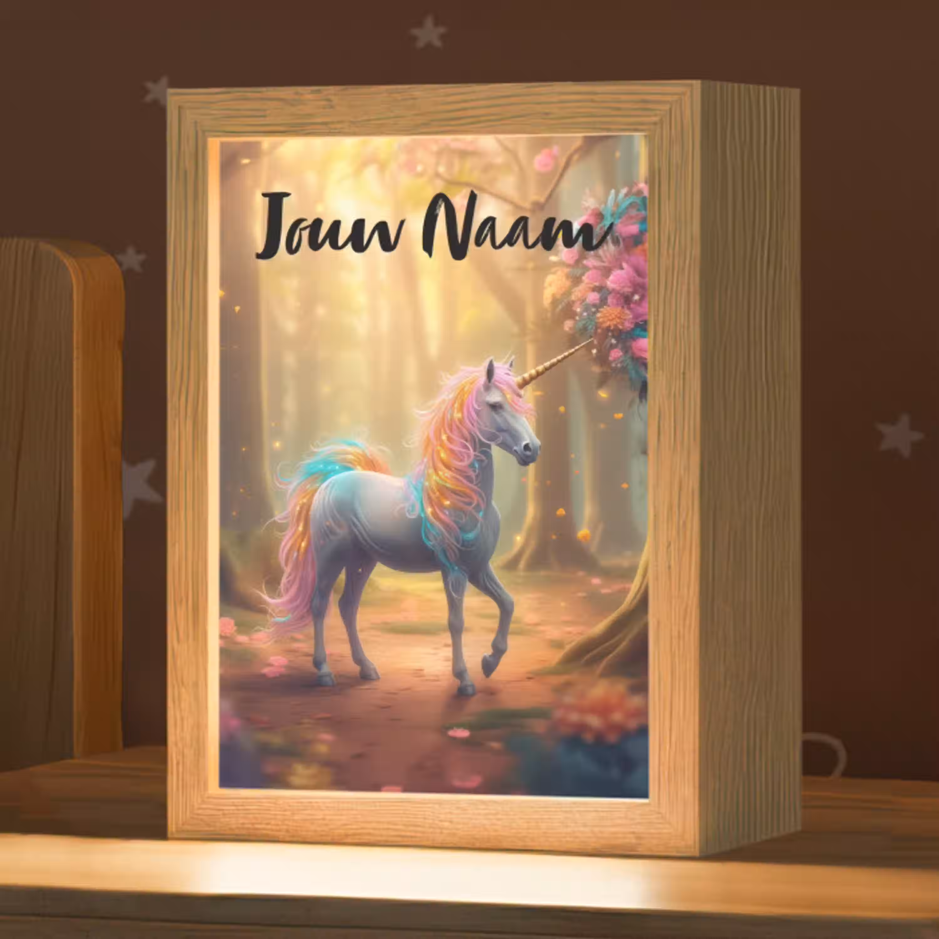 Eenhoorn - Bos - Kleurrijk - Bloemen - Meiden Light Box met kabel (Kinderlampje) klein -zzz_3d_website